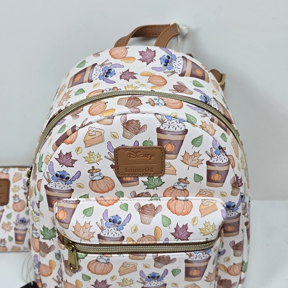 Loungefly Stitch Pumkin Spice Latte Mini Backpack Wallet Se Nwt - Picture 3 of 8